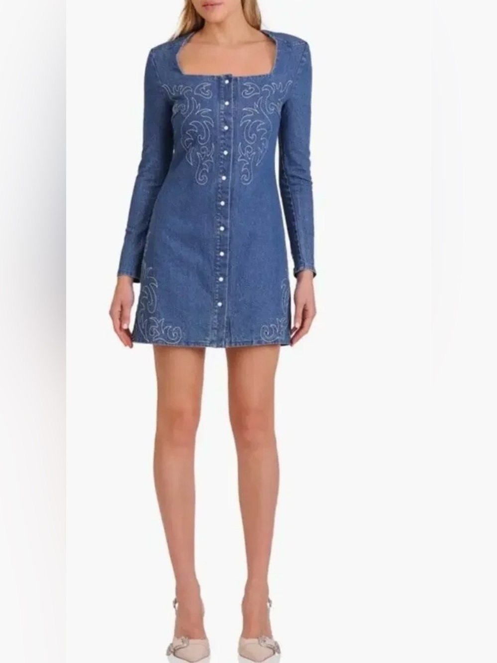 Avec Les Filles Western Embroidered Denim Mini Dress Size 6